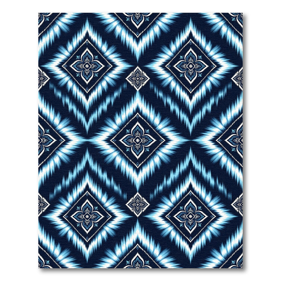 Deep Blue White Ikat Diamond Medallion Rug