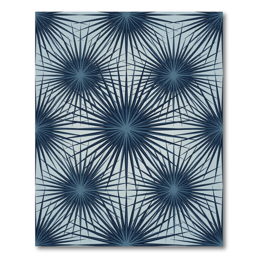 Navy Blue Geometric Sunburst Star Rug