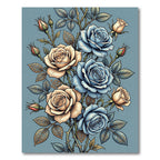 Elegant Blue and Cream Floral Rose Bouquet Rug
