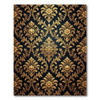 Ornate Golden Floral Damask Noir Rug
