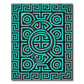 Neon Cyan Geometric Spiral Maze Art Rug