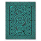 Neon Cyan Geometric Spiral Maze Art Rug