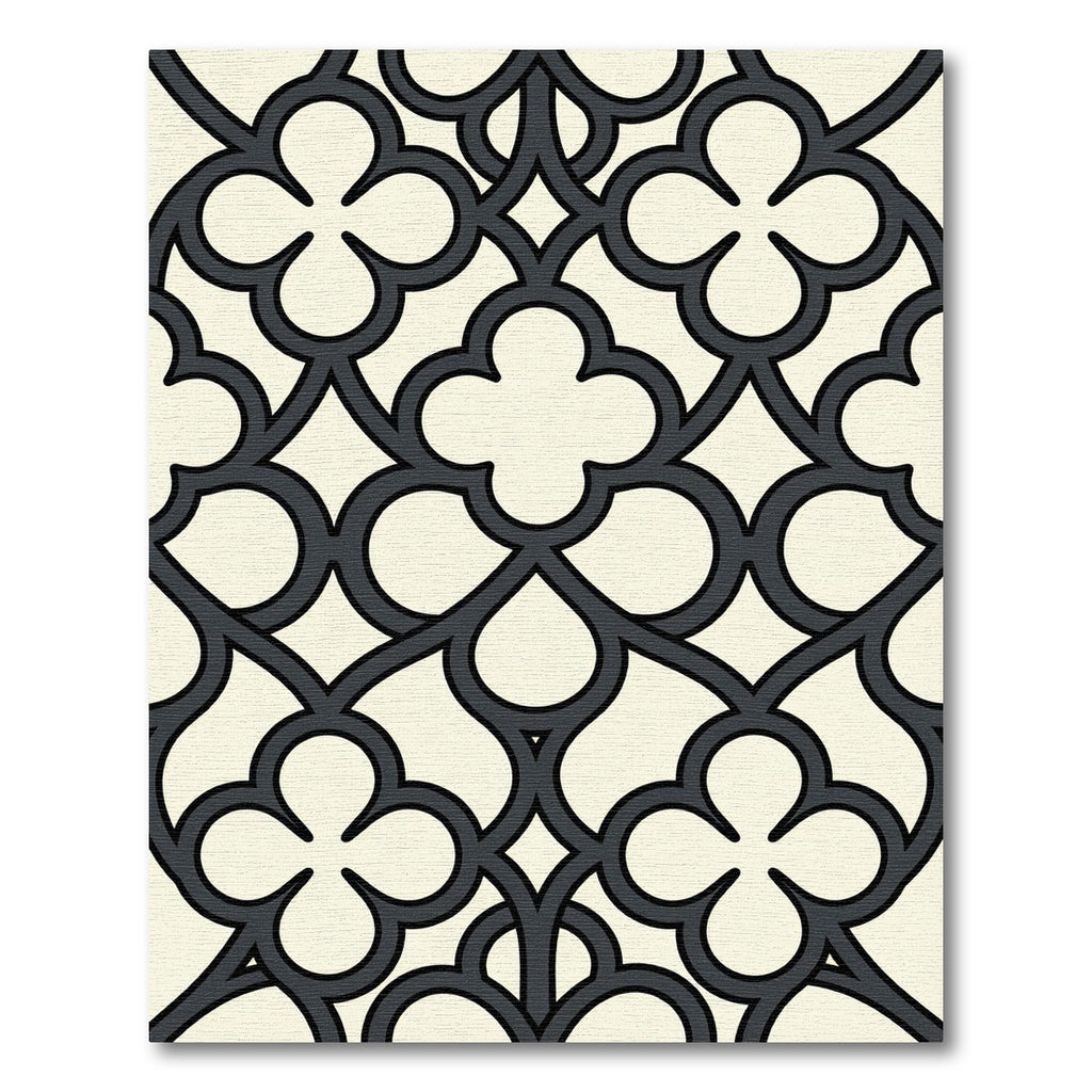 Elegant Charcoal Quatrefoil Geometric Cream Art Rug