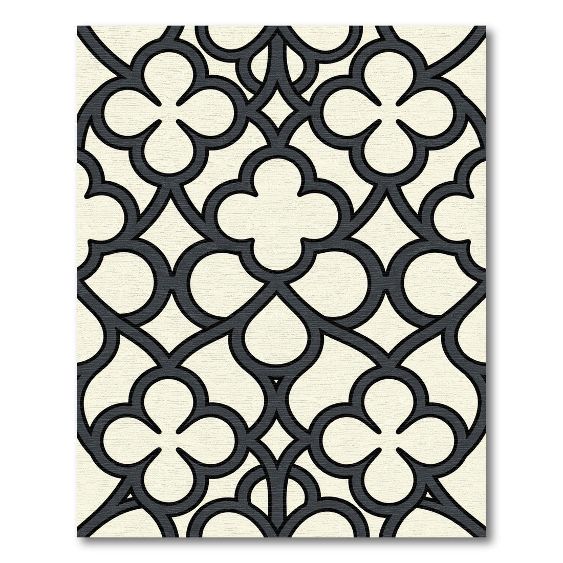 Elegant Charcoal Quatrefoil Geometric Cream Art Rug