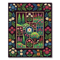 Botanical Floral Grid Dark Garden Tapestry Rug