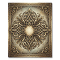 Ornate Golden Scrollwork Medallion Rug