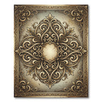 Ornate Golden Scrollwork Medallion Rug
