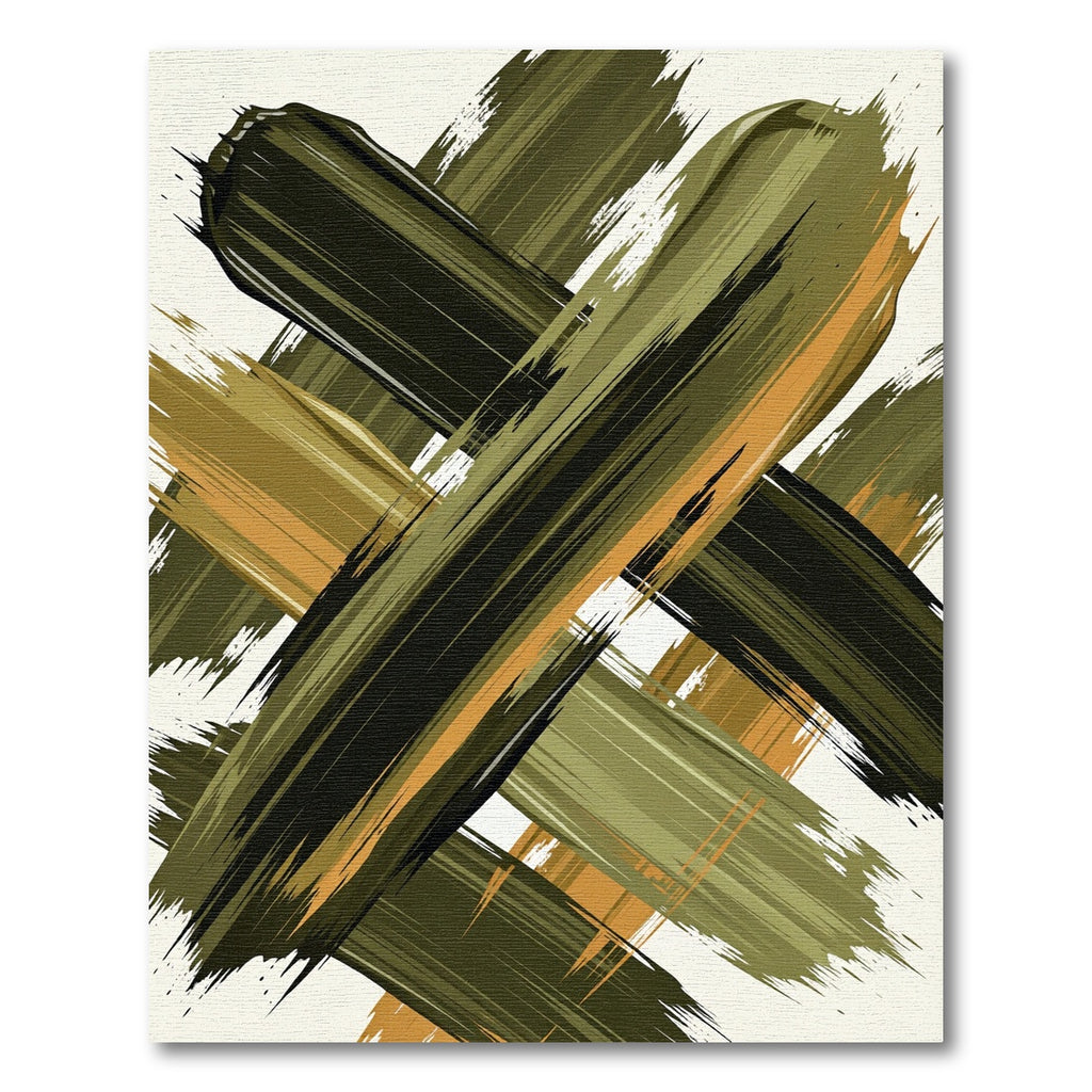 Abstract Olive and Ochre Brushstrokes Rug