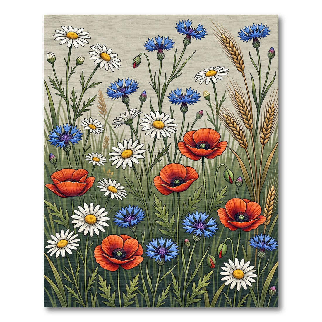 Red Poppy Blue Cornflower Daisy Meadow Rug