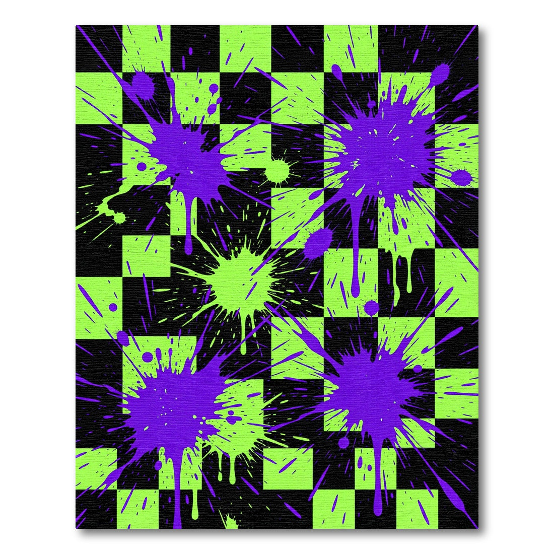 Electric Lime Black Checkered Splatter Rug