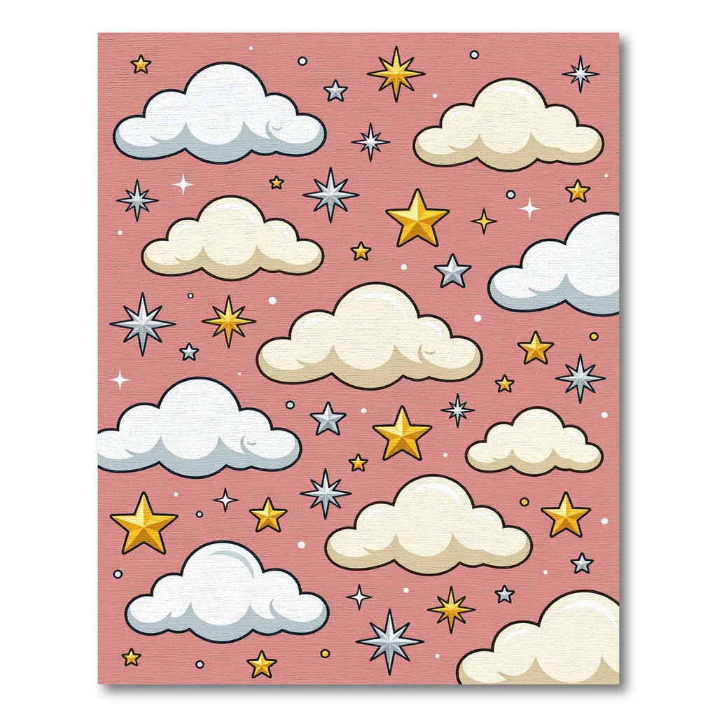 Whimsical Blush Pink Clouds and Stars Rug