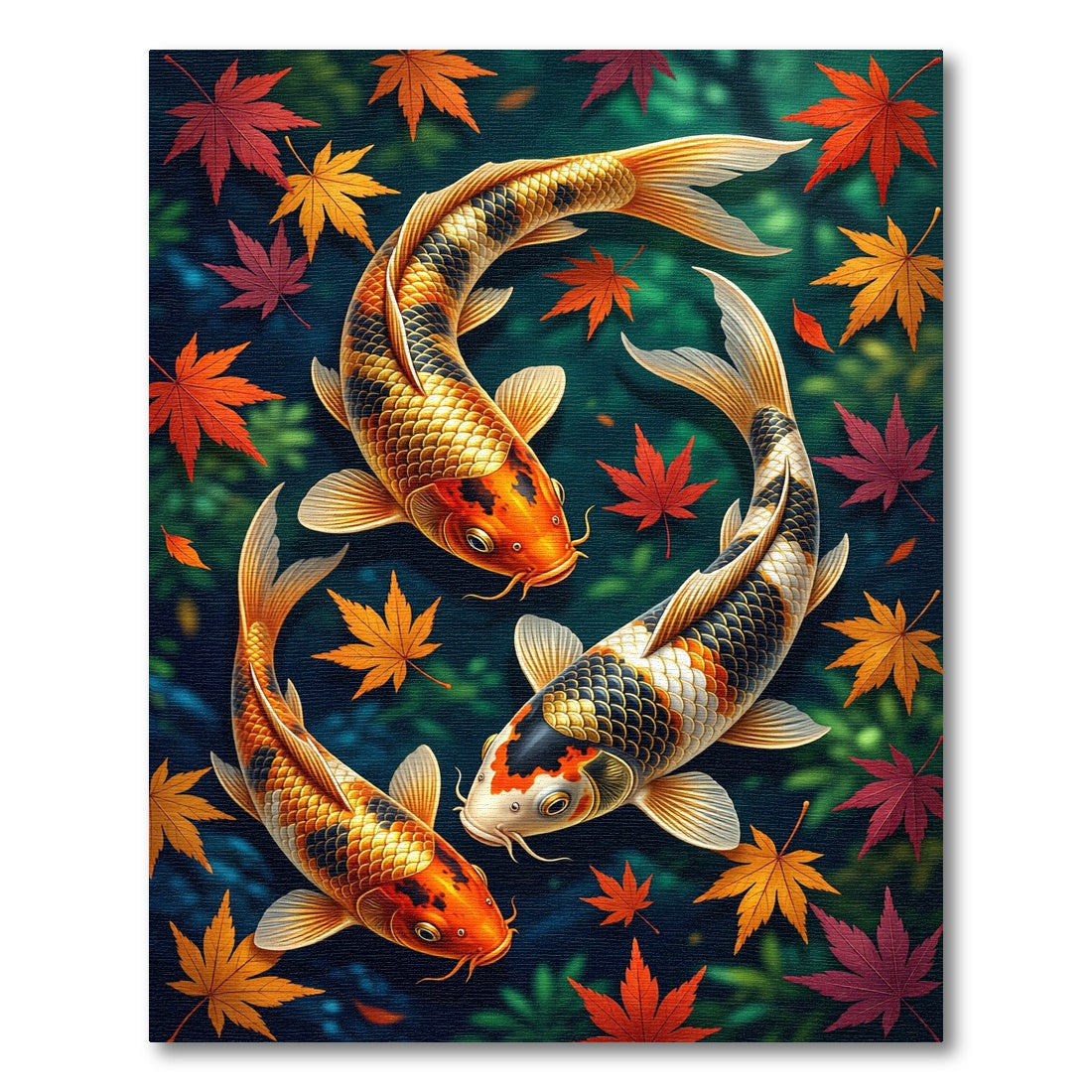 Golden Koi Fish with Autumn Leaves Rug