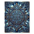 Deep Blue Golden Floral Mandala Rug