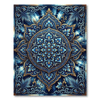 Deep Blue Golden Floral Mandala Rug
