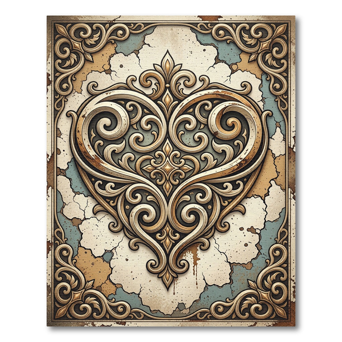 Elegant Ornate Cream Heart Scroll Rug