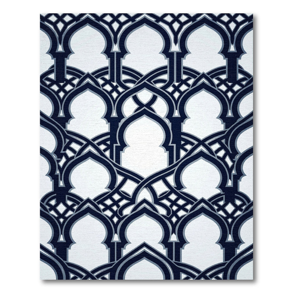 Elegant Navy Arched Geometric Lattice Rug