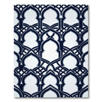 Elegant Navy Arched Geometric Lattice Rug