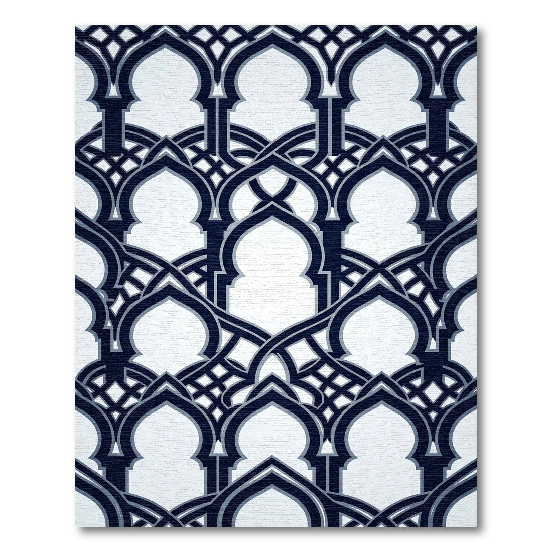 Elegant Navy Arched Geometric Lattice Rug