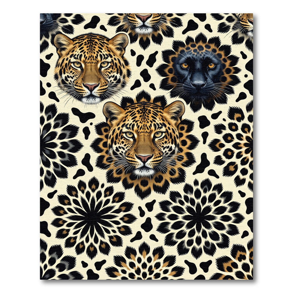 Leopard and Panther Face Floral Collage Rug
