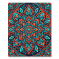 Vibrant Coral Teal Intricate Mandala Rug