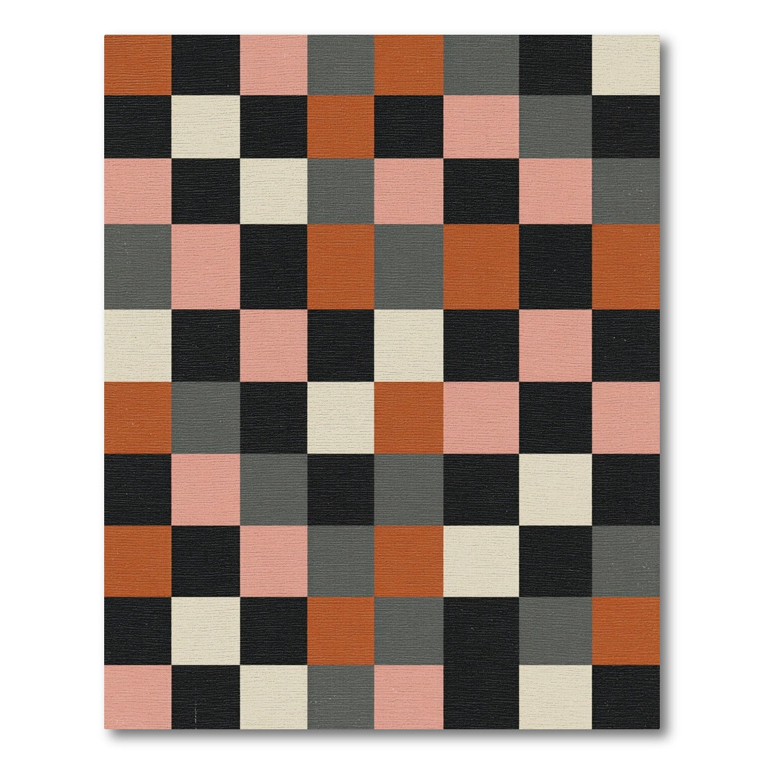 Modern Geometric Earthy Block Grid Rug