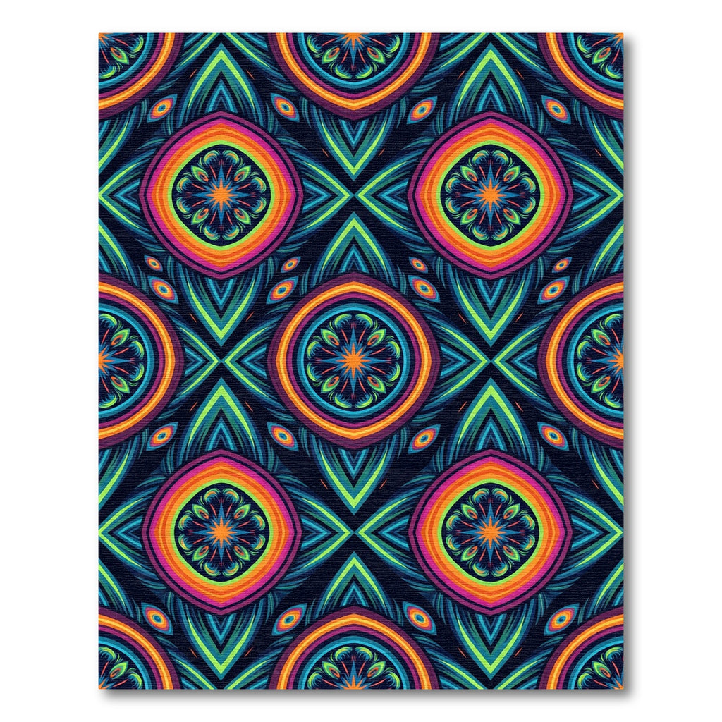 Vibrant Neon Mandala Kaleidoscope Medallion Rug