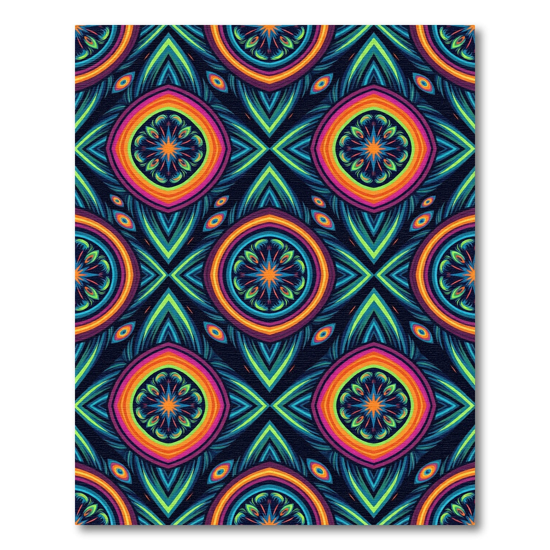 Vibrant Neon Mandala Kaleidoscope Medallion Rug