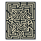 Geometric Cream and Black Maze Art Rug