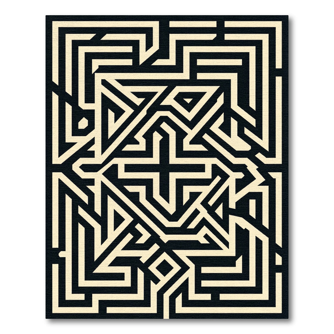 Geometric Cream and Black Maze Art Rug