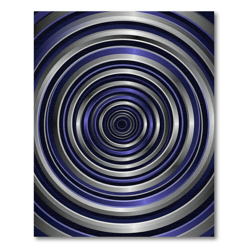 Modern Metallic Blue Concentric Circle Rug