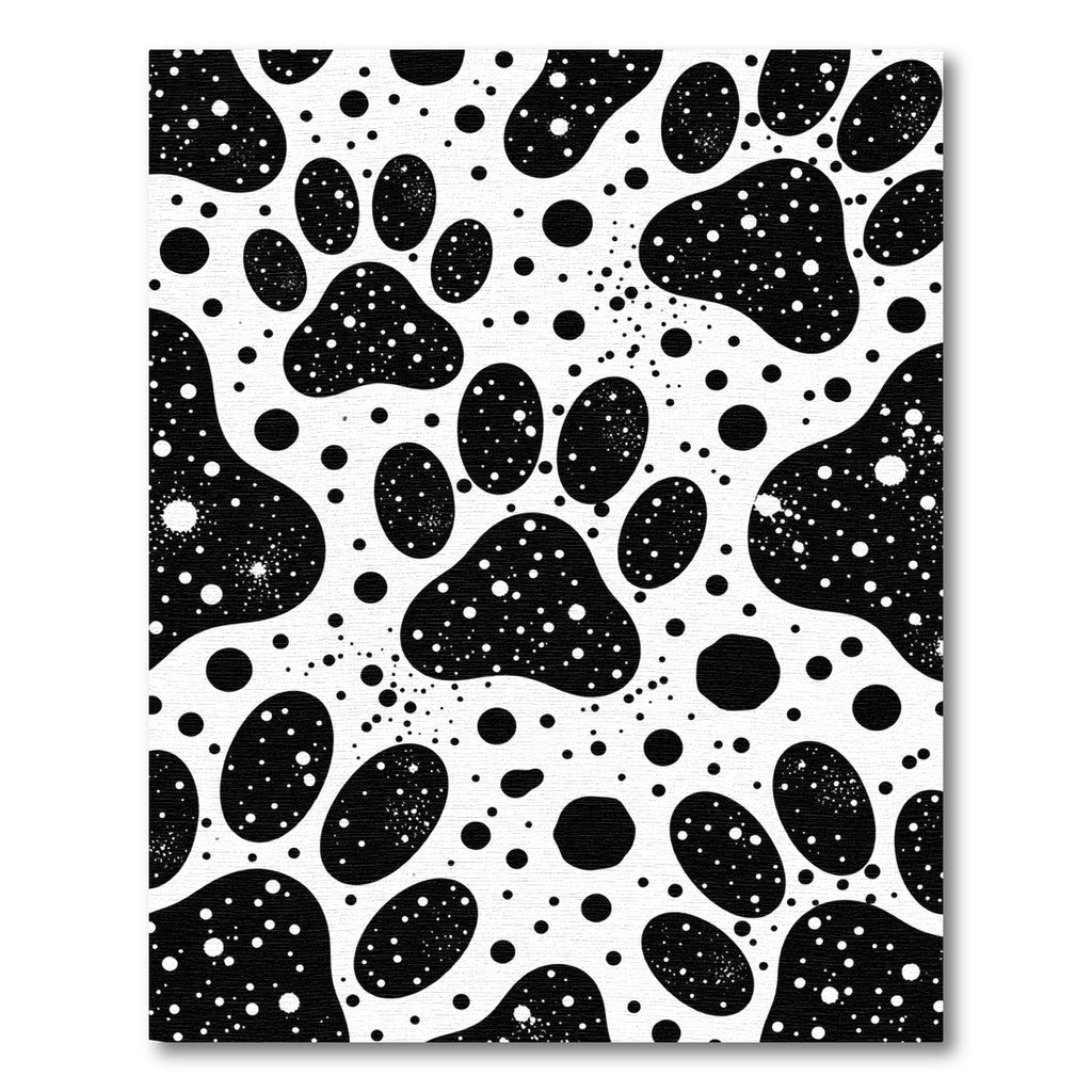 Black White Paw Print Polka Dot Rug