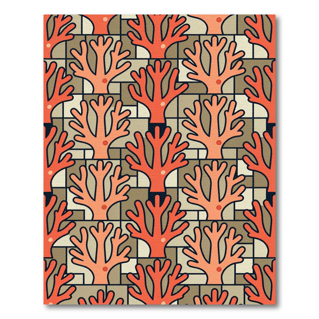 Coral Branch Geometric Tile Rug