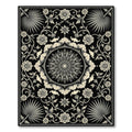 Ornate Black Cream Floral Medallion Rug