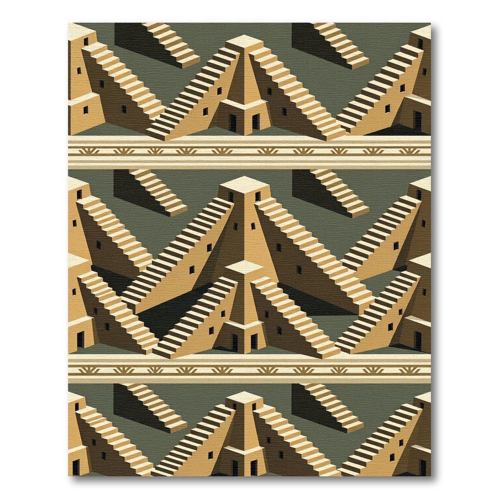 Tonal Terracotta Pyramid Staircase Maze Rug