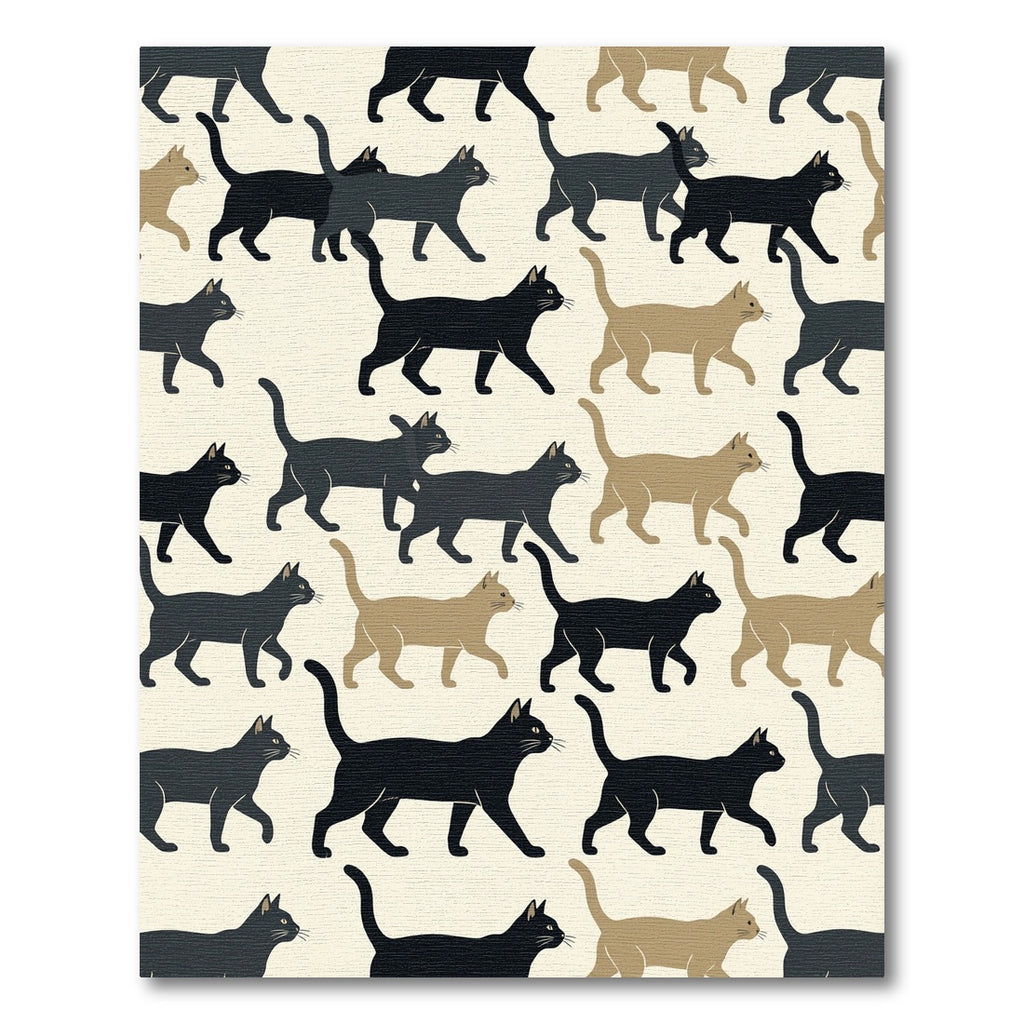 Minimalist Black and Tan Walking Cats Rug