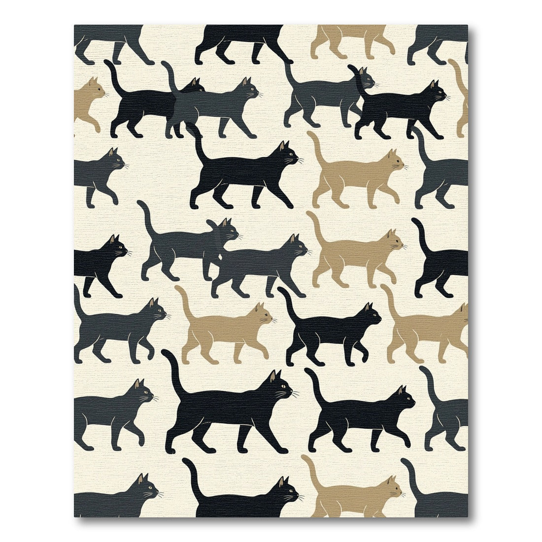 Minimalist Black and Tan Walking Cats Rug