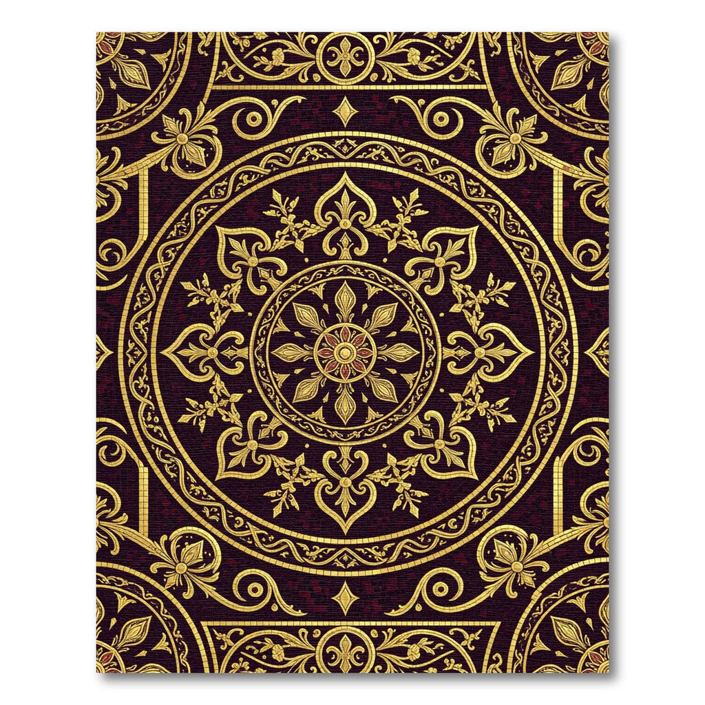 Ornate Gold Crimson Mandala Rug