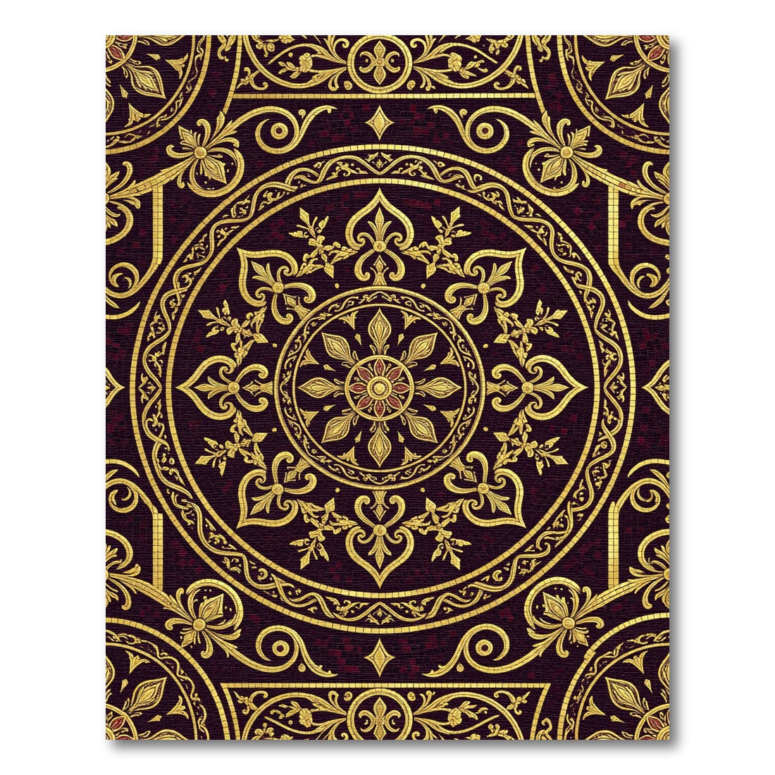 Ornate Gold Crimson Mandala Rug