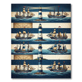 Nautical Lighthouse Blue Striped Maritime Scene Rug