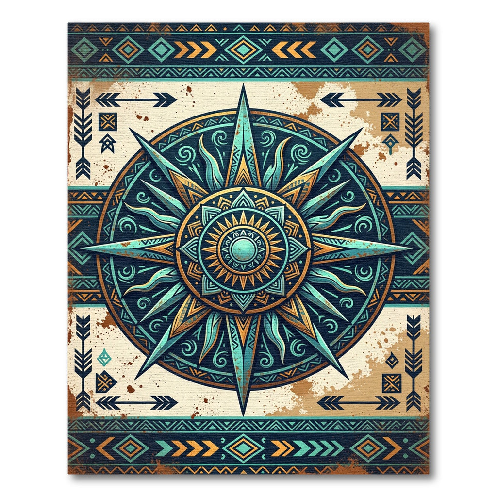 Teal and Gold Celestial Compass Art Rug