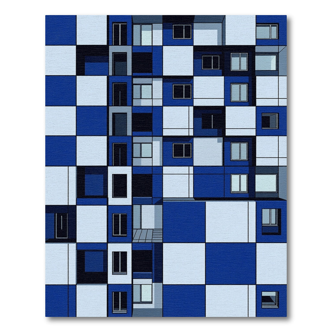 Modern Blue White Geometric Grid Rug