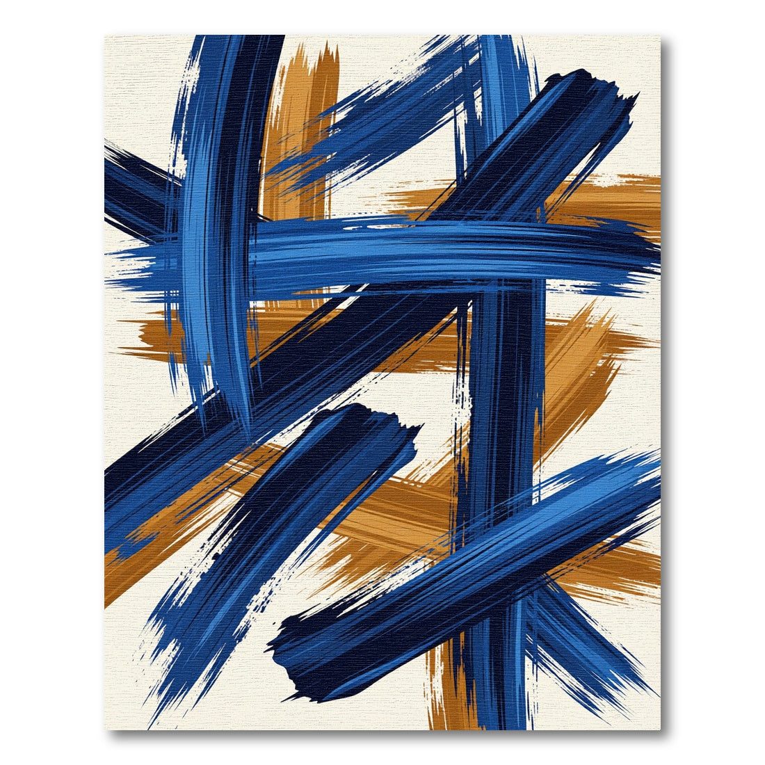 Abstract Navy and Ochre Brushstrokes Rug
