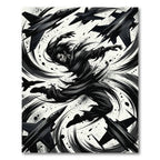 Dynamic Monochrome Jet Fighter Swirl Art Rug