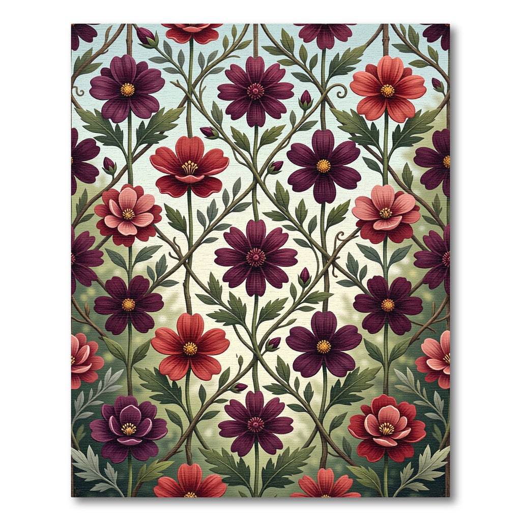 Crimson Red Burgundy Floral Lattice Rug