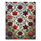 Crimson Red Burgundy Floral Lattice Rug