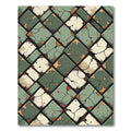 Distressed Sage Green Cracked Tile Mosaic Rug