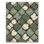 Distressed Sage Green Cracked Tile Mosaic Rug