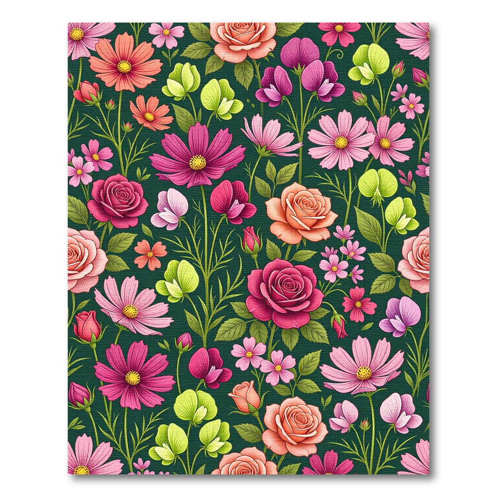Vibrant Pink Rose Botanical Meadow Rug