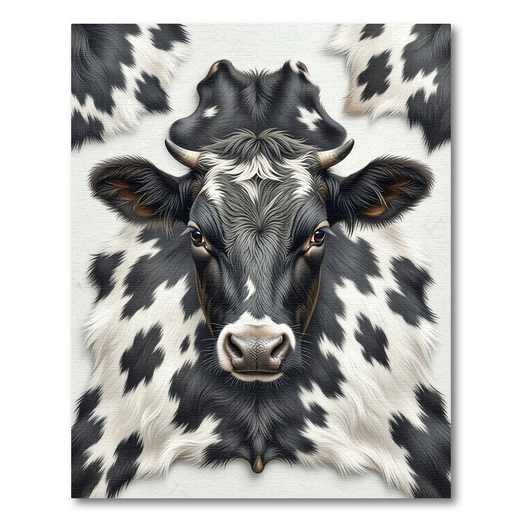 Realistic Monochrome Black and White Cowhide Rug