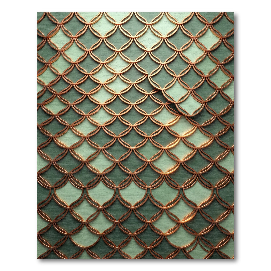 Metallic Copper Scallop Over Teal Waves Rug